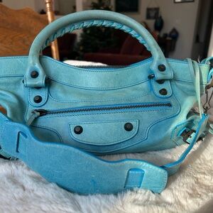 **SOLD** Authentic Turquoise Blue Balenciaga “First” shoulder bag purse
